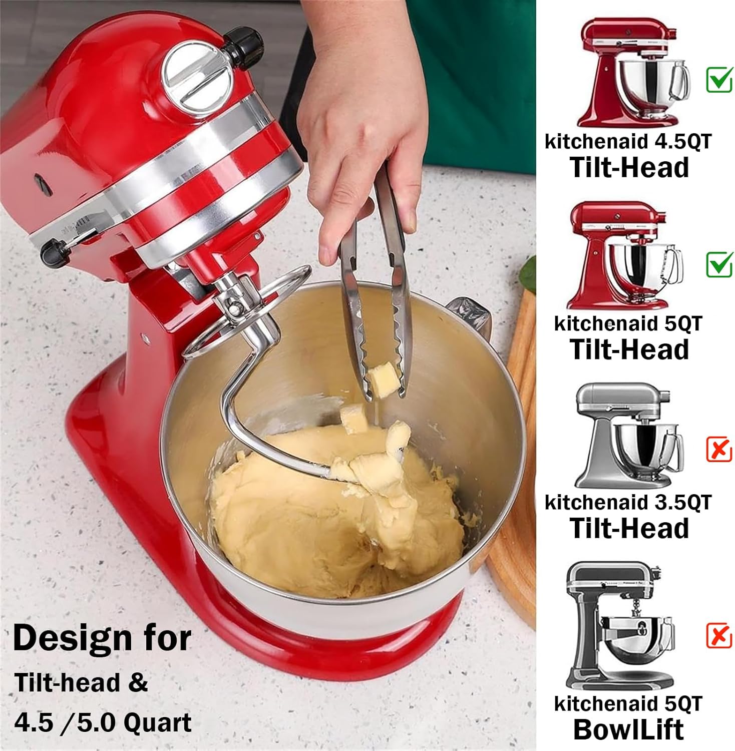Roestvrijstalen deeghaak met v - Commercial Kitchenaid recensie en prijs