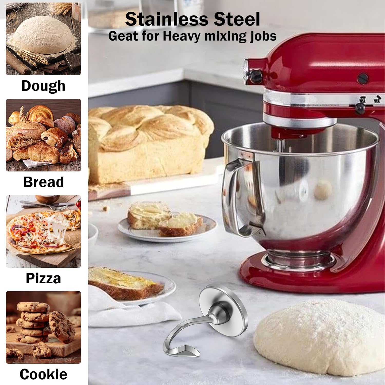 Roestvrijstalen deeghaak met v - Commercial Kitchenaid recensie en prijs